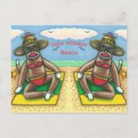 SOCK MONKEY RED BIKINI, AT THE BEACH CARTOON Funny