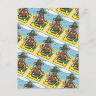 SOCK MONKEY RED BIKINI, AT THE BEACH CARTOON Funny Postcard