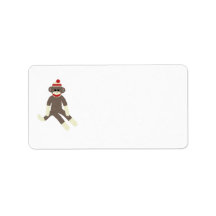 sock monkey red hat address label
