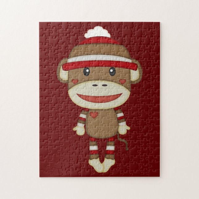 Sock Monkey Retro Family Fun Game Jigsaw Puzzle (Vertical)
