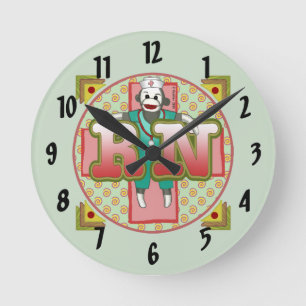 Sock Monkey RN Nurse Round Clock