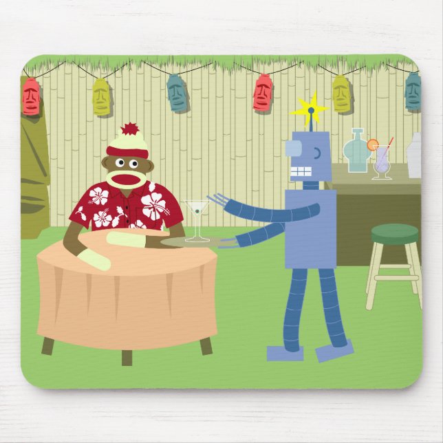 Sock Monkey Robot Waiter Mouse Mat (Front)