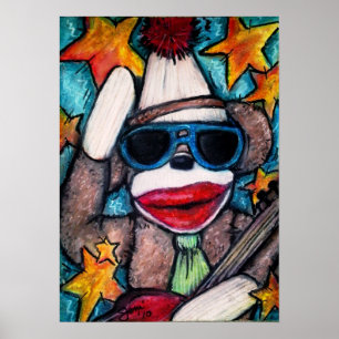 Sock Monkey Rock Star Poster