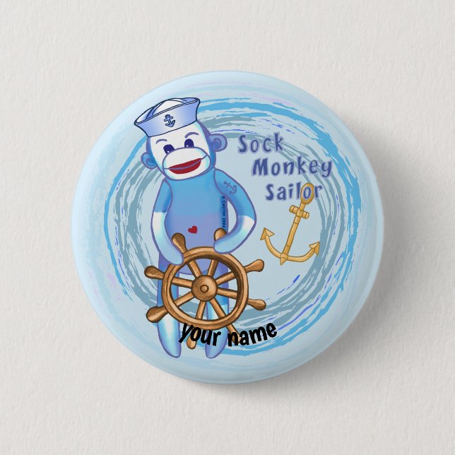 Sock Monkey Sailor  6 Cm Round Badge (Front)