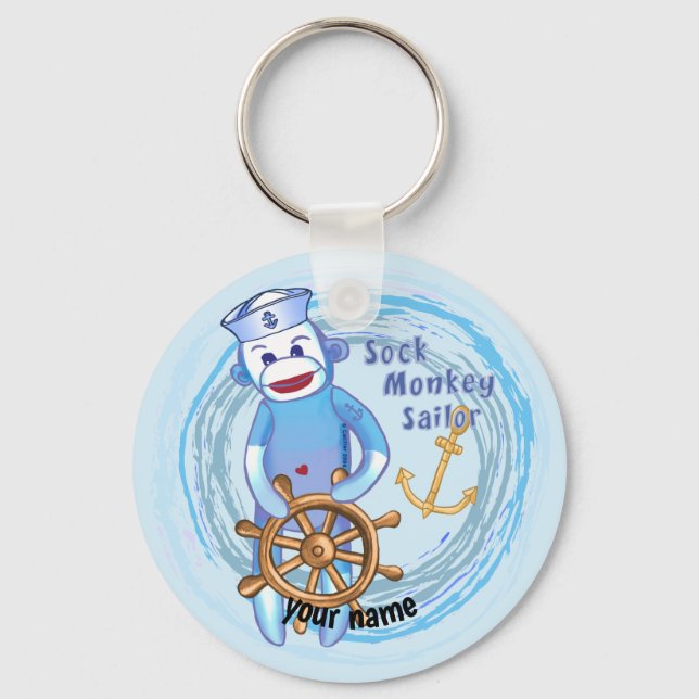 Sock Monkey Sailor  Key Ring (Front)