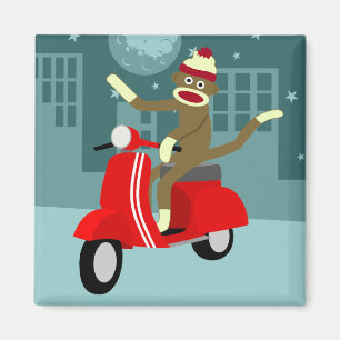 Sock Monkey Scooter Magnet