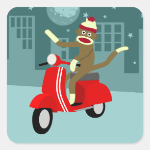 Sock Monkey Scooter Square Sticker