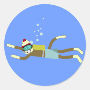 Sock Monkey Scuba Diver Classic Round Sticker