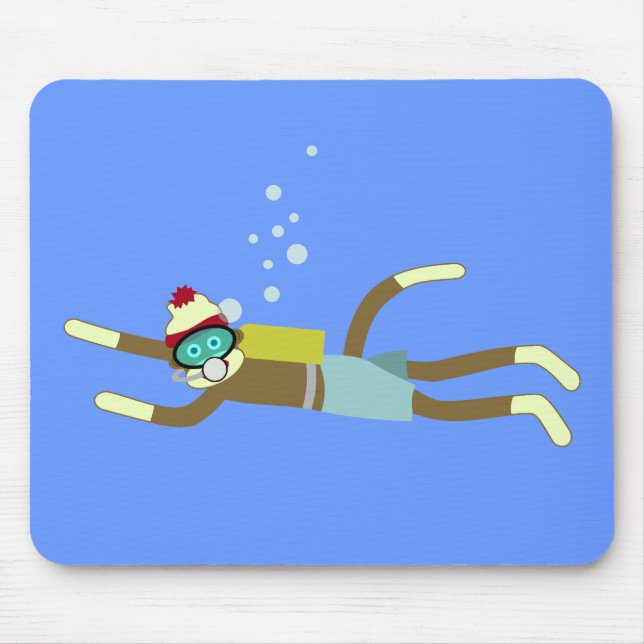 Sock Monkey Scuba Diver Mouse Mat (Front)