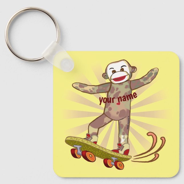 Sock Monkey Skater custom name Key Ring (Front)