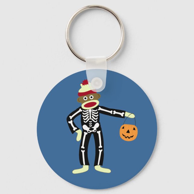 Sock Monkey Skeleton Halloween Key Ring (Front)