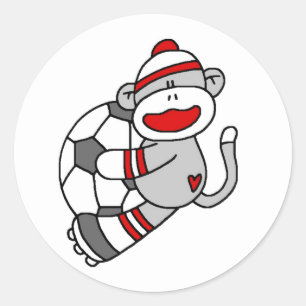 Sock Monkey Soccer Classic Round Sticker