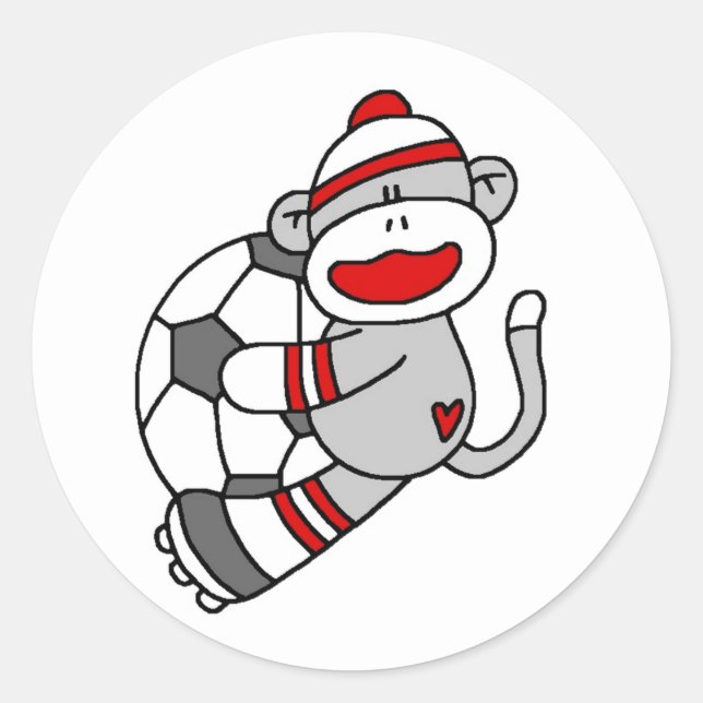 Sock Monkey Soccer Classic Round Sticker (Front)