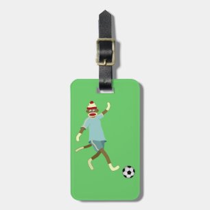 Sock Monkey Soccer Player Luggage Tag