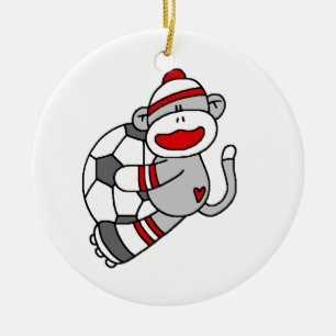 Sock Monkey Soccer T shirts and Gifts Ceramic Tree Decoration