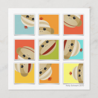 Sock Monkey Socks Blocks Square Invitation