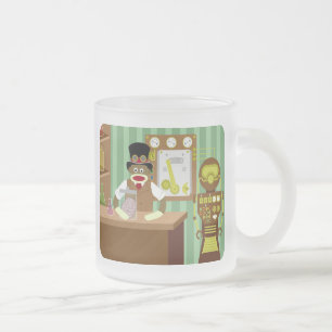 Sock Monkey Steampunk Scientist Frosted Glass Coffee Mug
