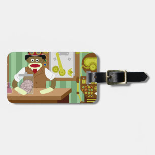 Sock Monkey Steampunk Scientist Luggage Tag