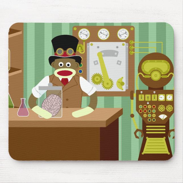 Sock Monkey Steampunk Scientist Mouse Mat (Front)