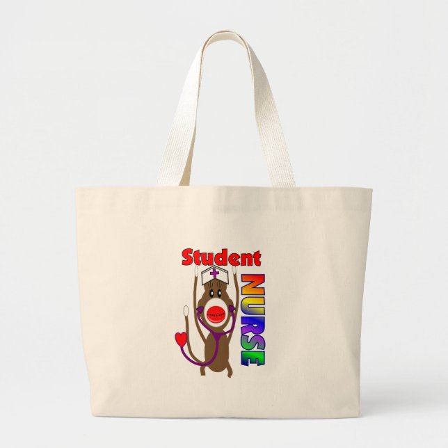 Sock Monkey Student Nurse Large Tote Bag (Front)