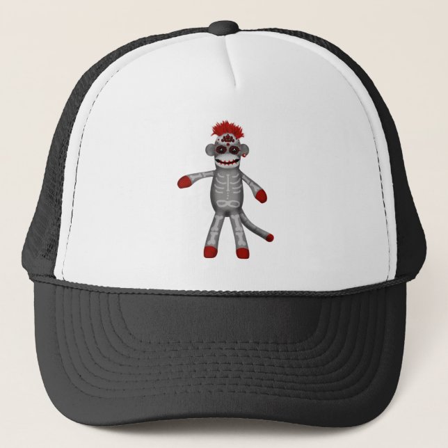 Sock monkey Sugar Skull Day of the Dead Trucker Hat (Front)
