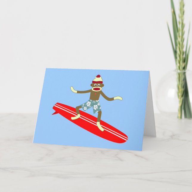 Sock Monkey Surfer Card (Front)