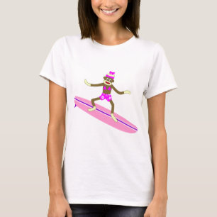 Sock Monkey Surfer Girl T-Shirt
