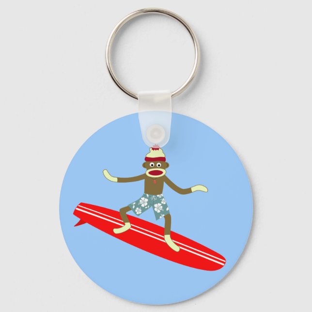Sock Monkey Surfer Key Ring (Front)
