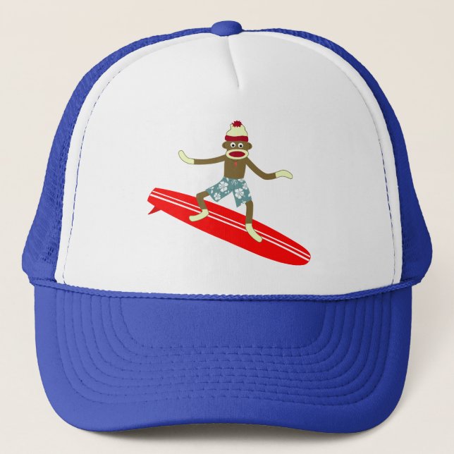 Sock Monkey Surfer Trucker Hat (Front)