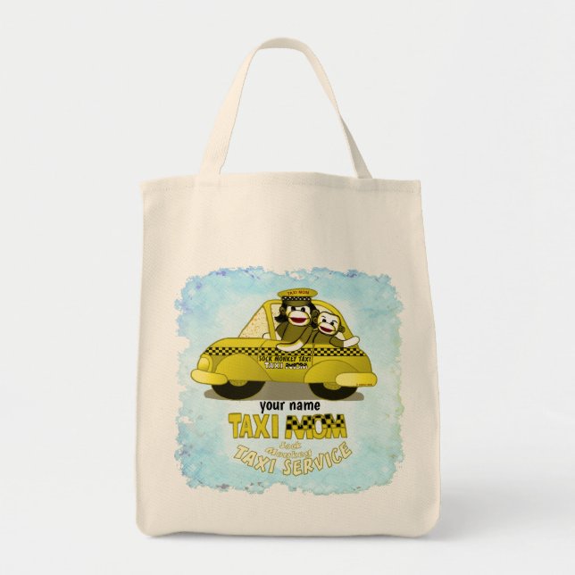 Sock Monkey Taxi Mom custom name Tote Bag (Front)