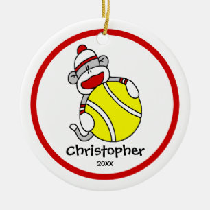 Sock Monkey Tennis Boy"s Christmas Ornament