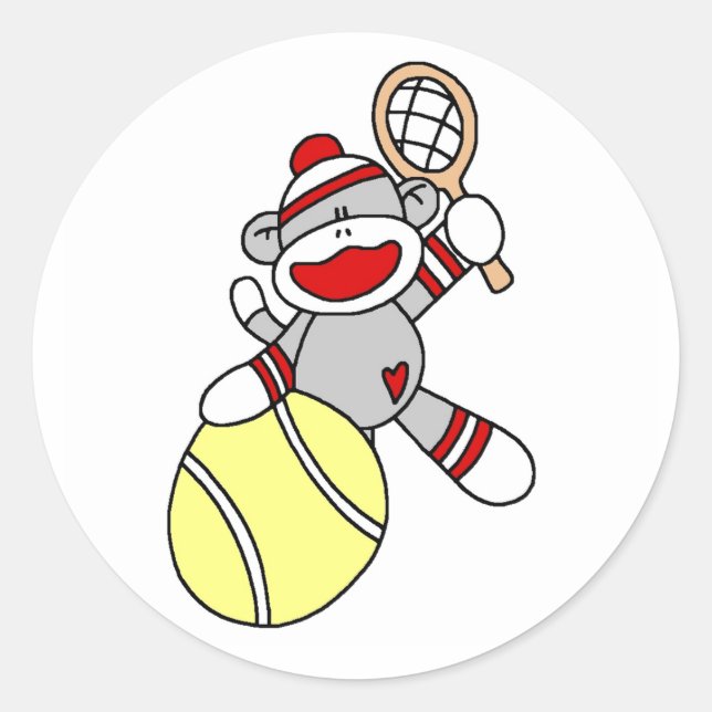 Sock Monkey Tennis Classic Round Sticker (Front)