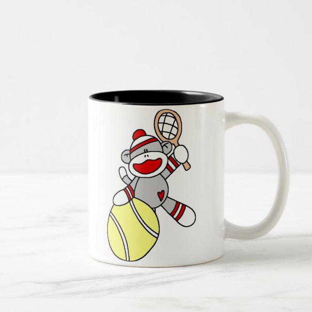 Sock Monkey Tennis Two-Tone Coffee Mug (Right)
