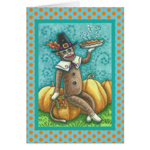 SOCK MONKEY THANKSGIVING GREETING CARD Blank