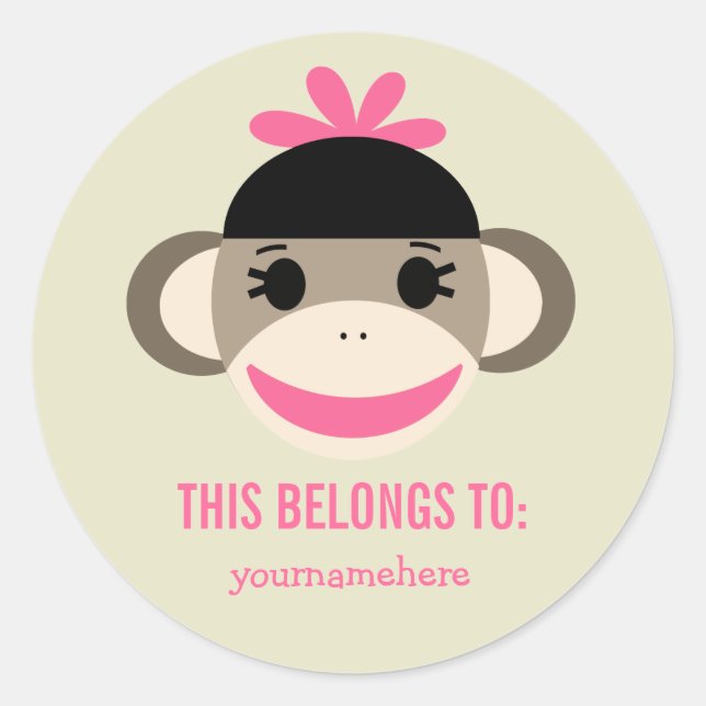Sock Monkey THIS BELONGS TO Stickers (Front)