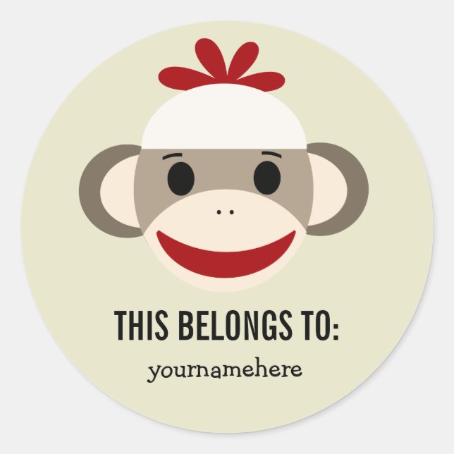 Sock Monkey THIS BELONGS TO Stickers (Front)