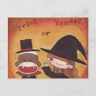 Sock Monkey Trick or Treat? Postcard