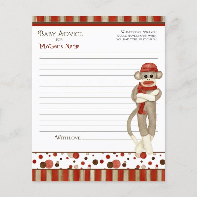 Sock Monkey, Tricycle, Boy Baby Shower Advice (Front)