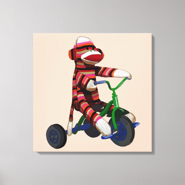 Sock Monkey Tricycle Canvas Print (Front)