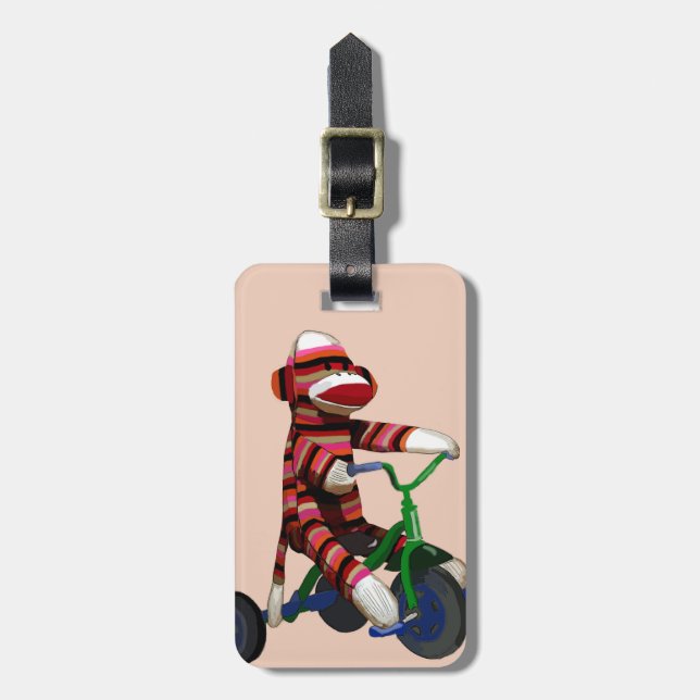 Sock Monkey Tricycle Luggage Tag (Front Vertical)