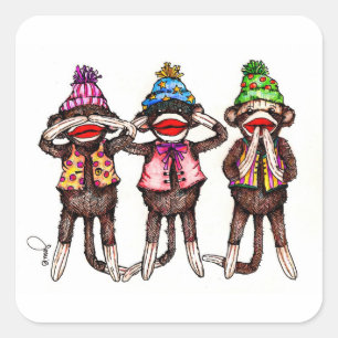 Sock Monkey Trio - See, Hear, Speak No Evil Square Sticker