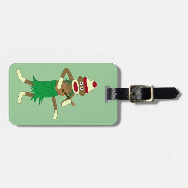 Sock Monkey Ukulele Luggage Tag (Front Horizontal)
