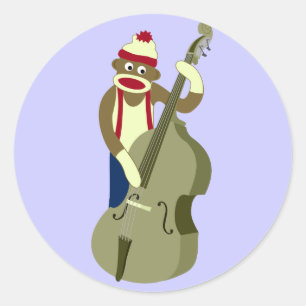 Sock Monkey Upright Bass Player Classic Round Sticker