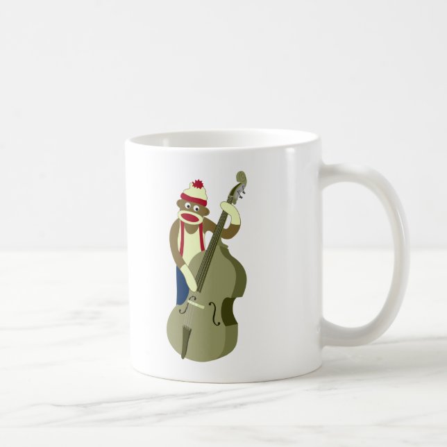 Sock Monkey Upright Bass Player Coffee Mug (Right)
