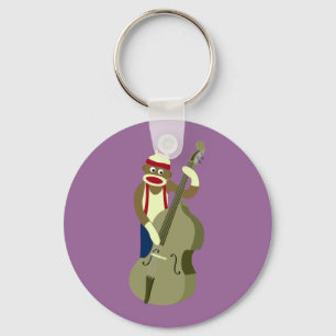 Sock Monkey Upright Bass Player Key Ring