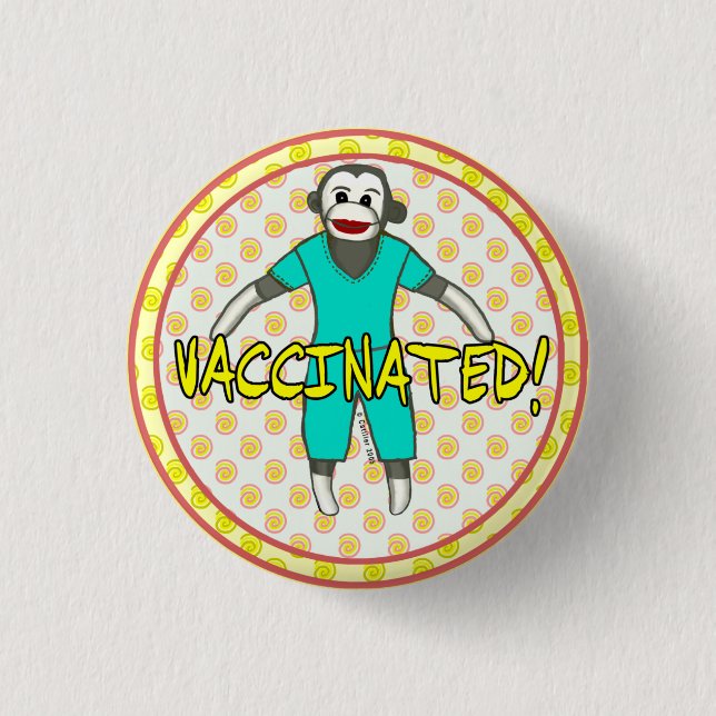 Sock Monkey Vaccinated pin button (Front)