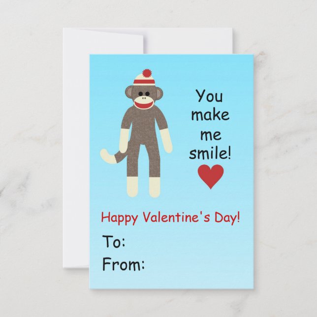 Sock Monkey Valentine's Day card for kids (Front)