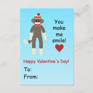 Sock Monkey Valentine's Day card for kids