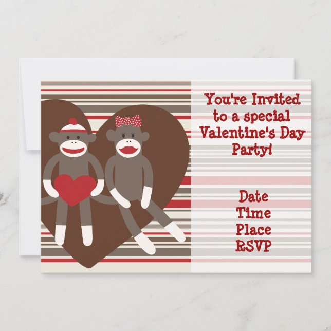 Sock Monkey Valentine's Day Party Invitations (Front)