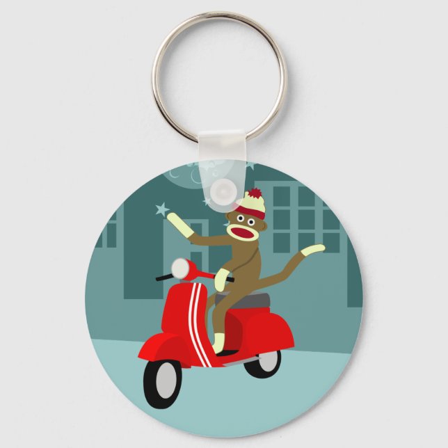 Sock Monkey Vespa Scooter Key Ring (Front)